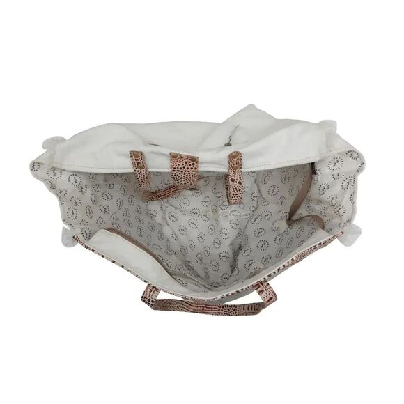 Myra Bag Handmade Smokey Weekender Bag Upcycled Canvas & Cowhide Leather - Picture 7 of 16